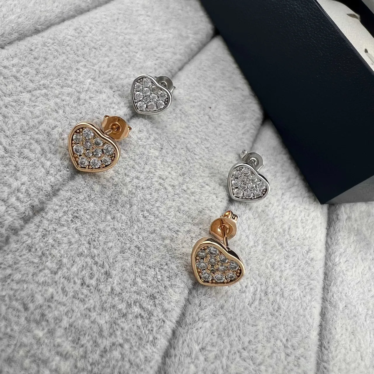 Silver Gold Heart-Shaped Pavé-Set Earrings 6
