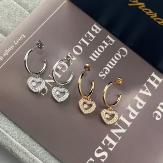 Silver Gold Hoop Heart-Shaped Dangle Earrings