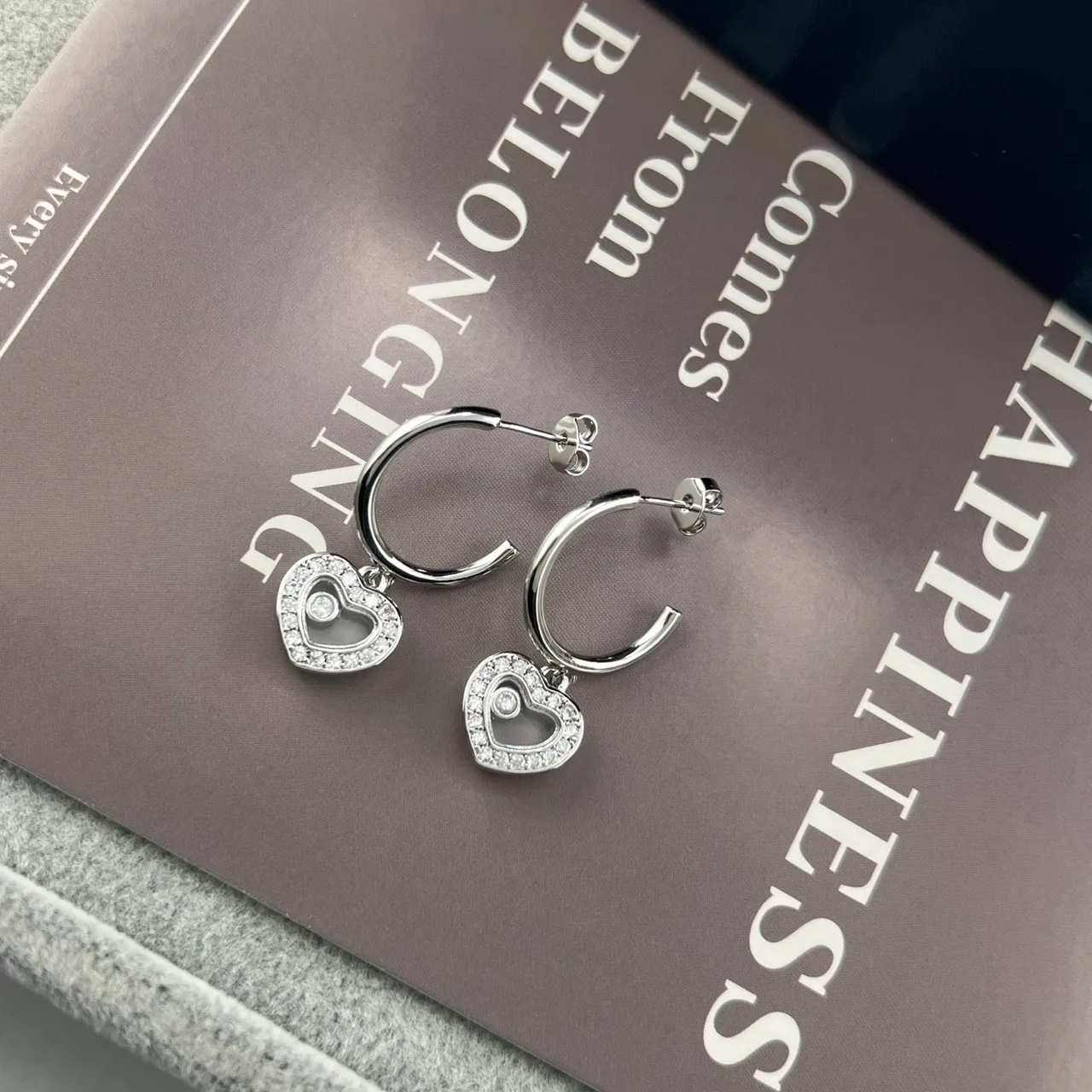 Silver Gold Hoop Heart-Shaped Dangle Earrings 4