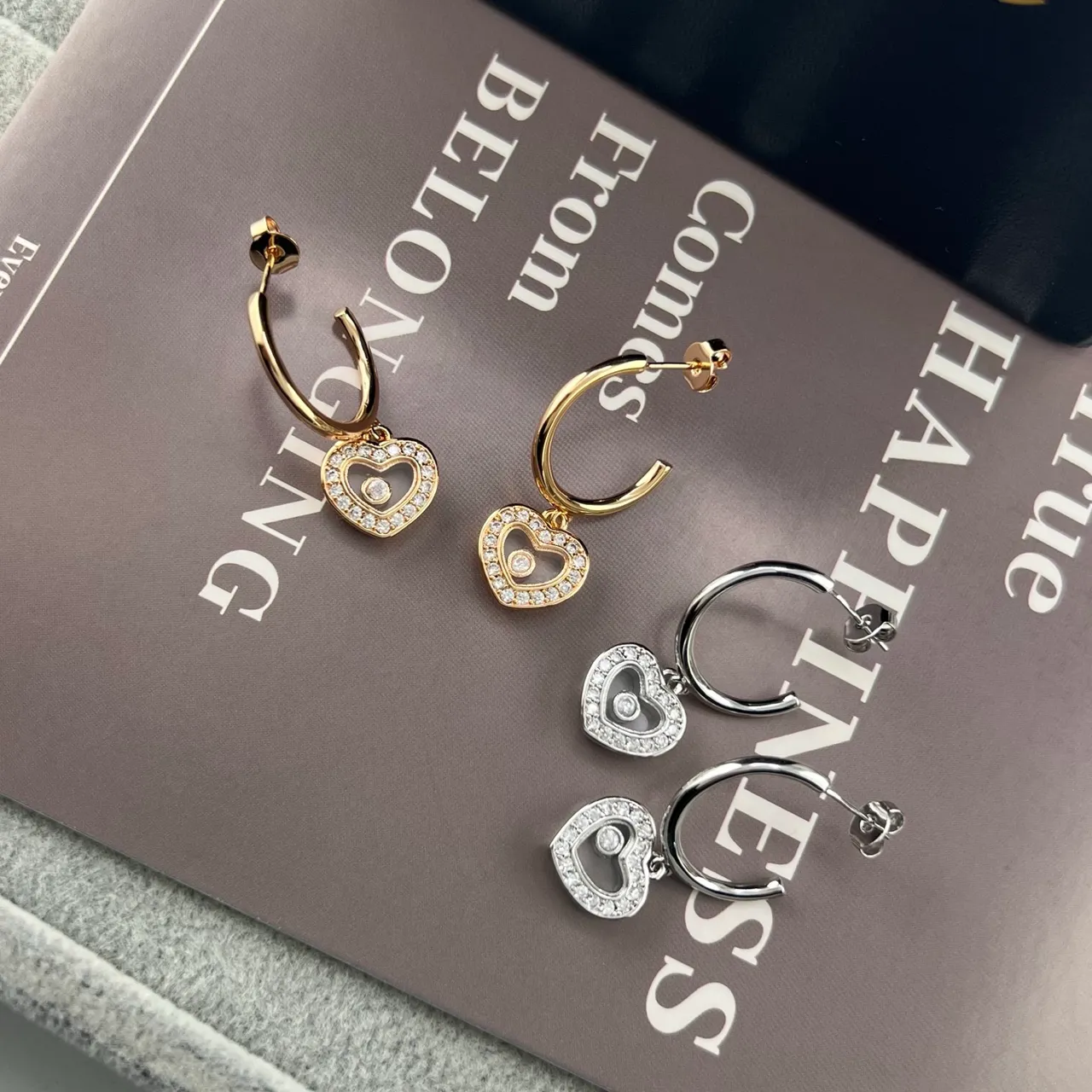 Silver Gold Hoop Heart-Shaped Dangle Earrings 6