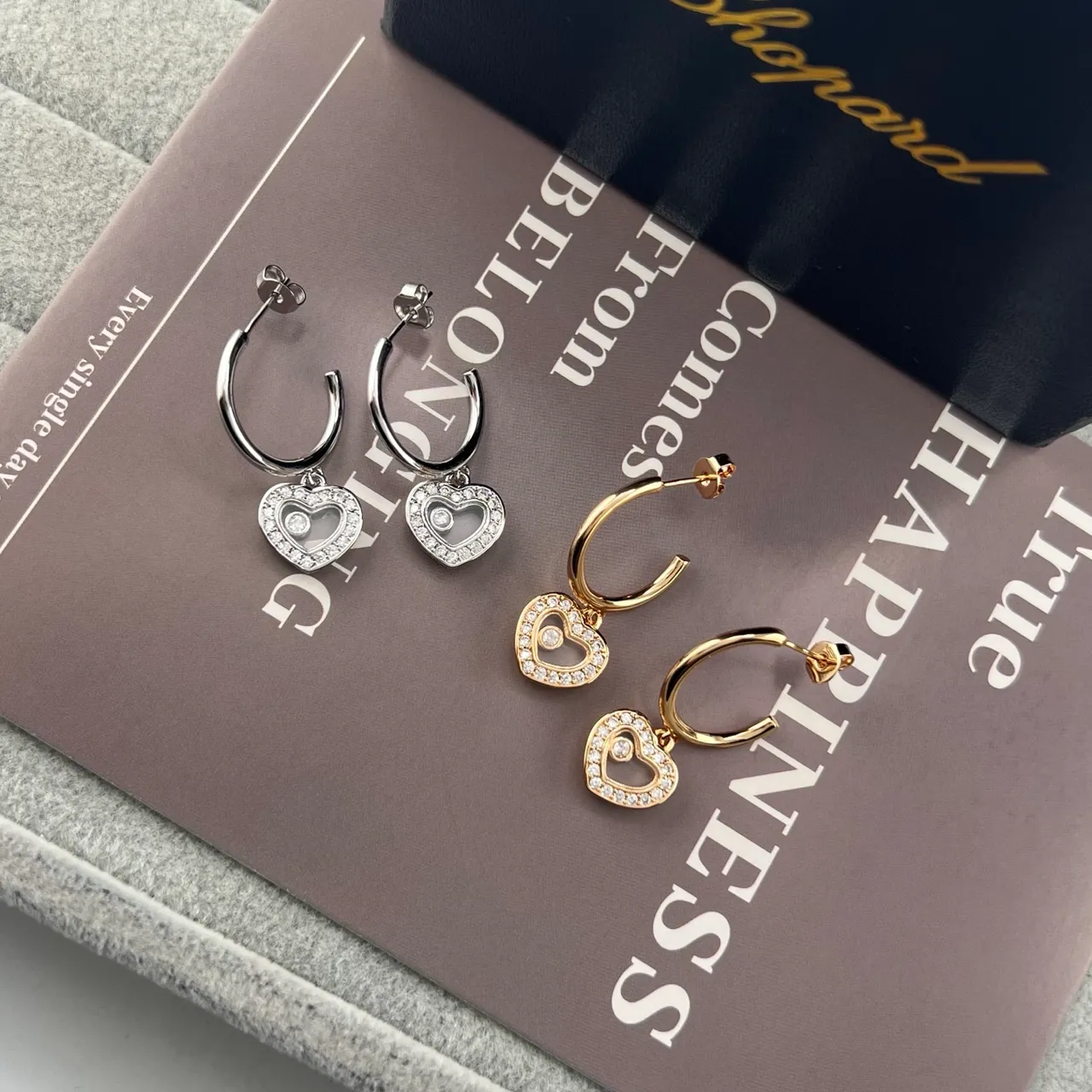 Silver Gold Hoop Heart-Shaped Dangle Earrings 7