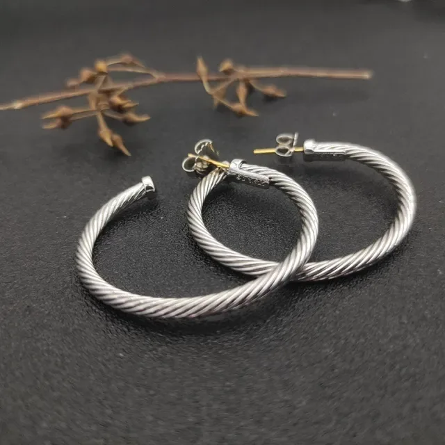 Silver Gold Twisted Cable Hoop Earrings 5