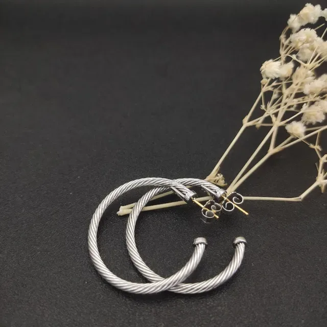 Silver Gold Twisted Cable Hoop Earrings 7
