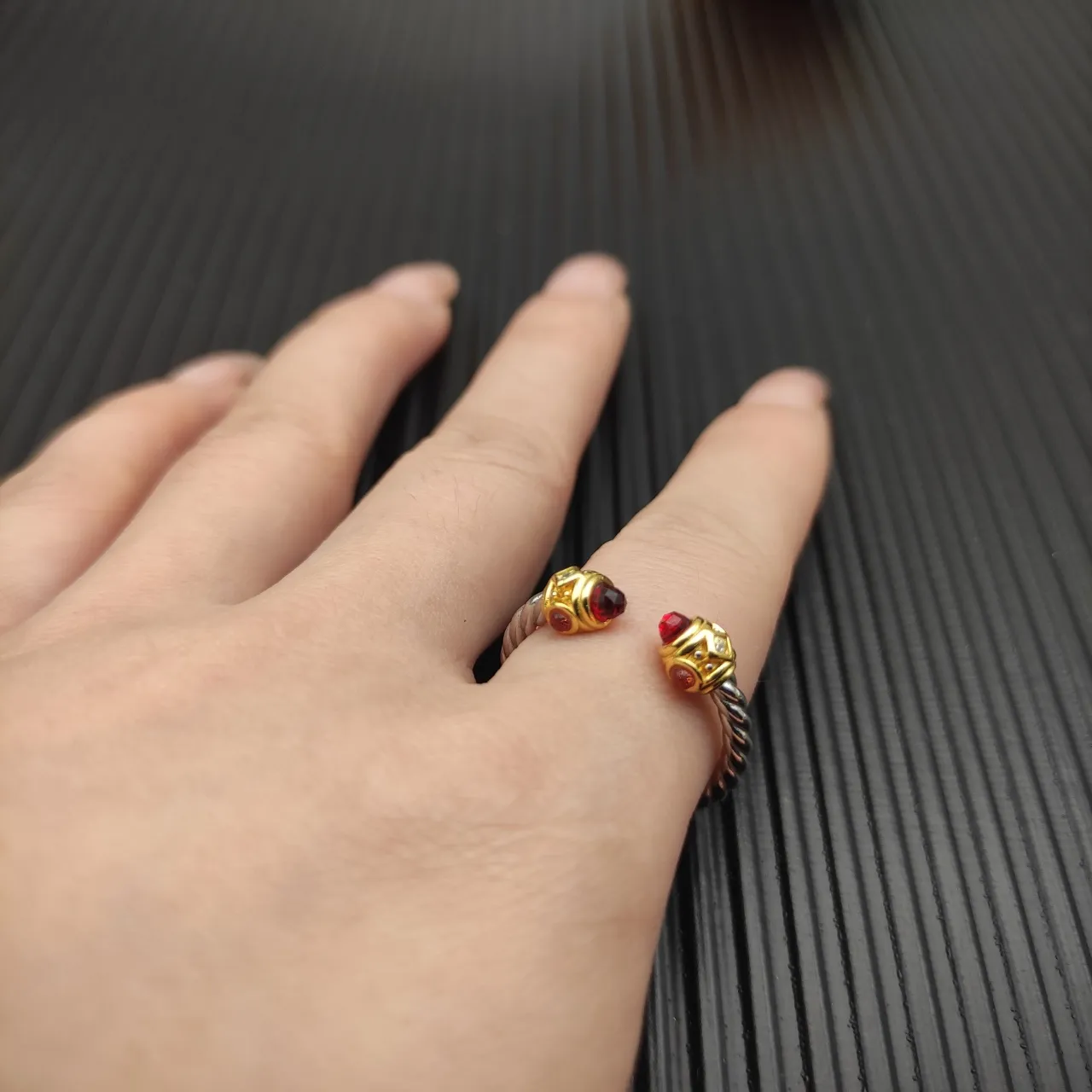 Silver Gold Twisted Rope Band Dual-Tone Metal Ring 7