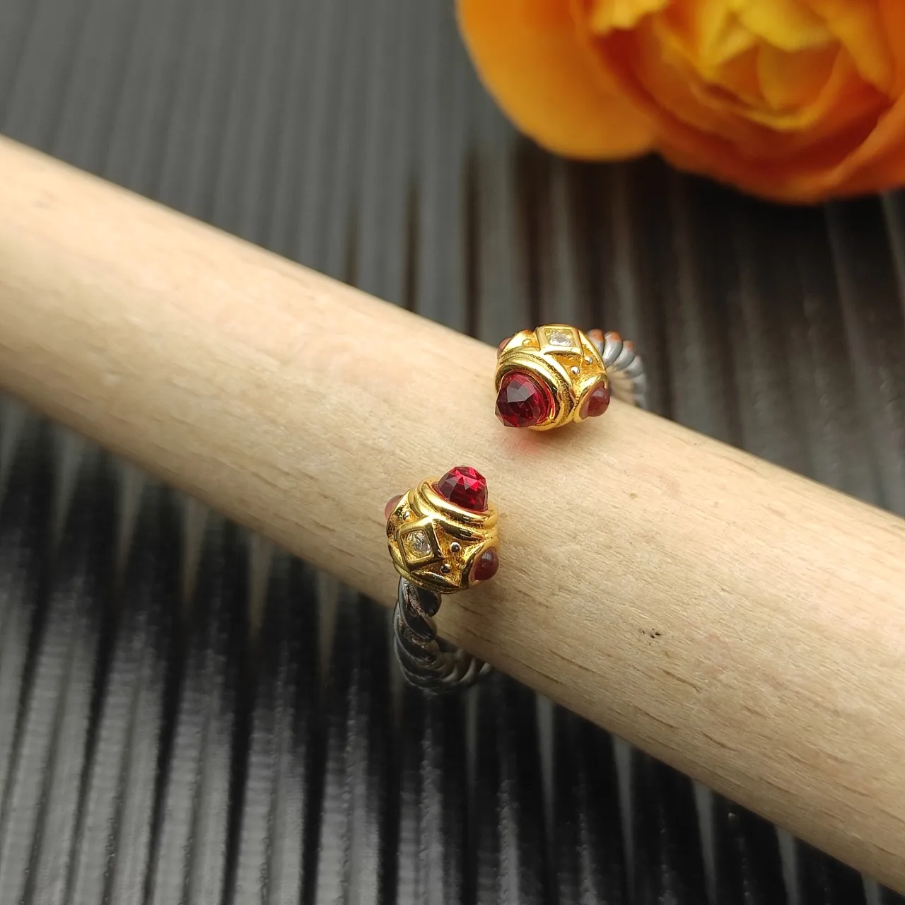 Silver Gold Twisted Rope Band Dual-Tone Metal Ring 8