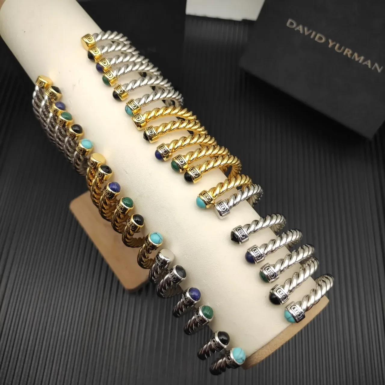 Silver Gold Twisted Rope Metal End Caps Bracelet 3