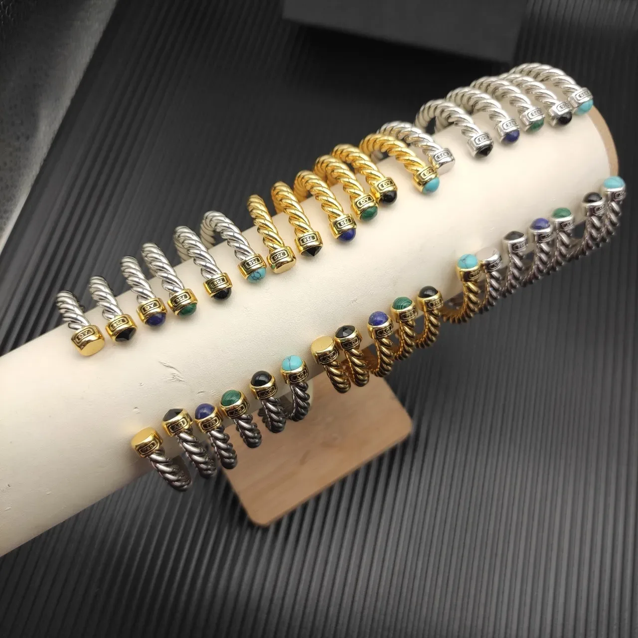 Silver Gold Twisted Rope Metal End Caps Bracelet 4