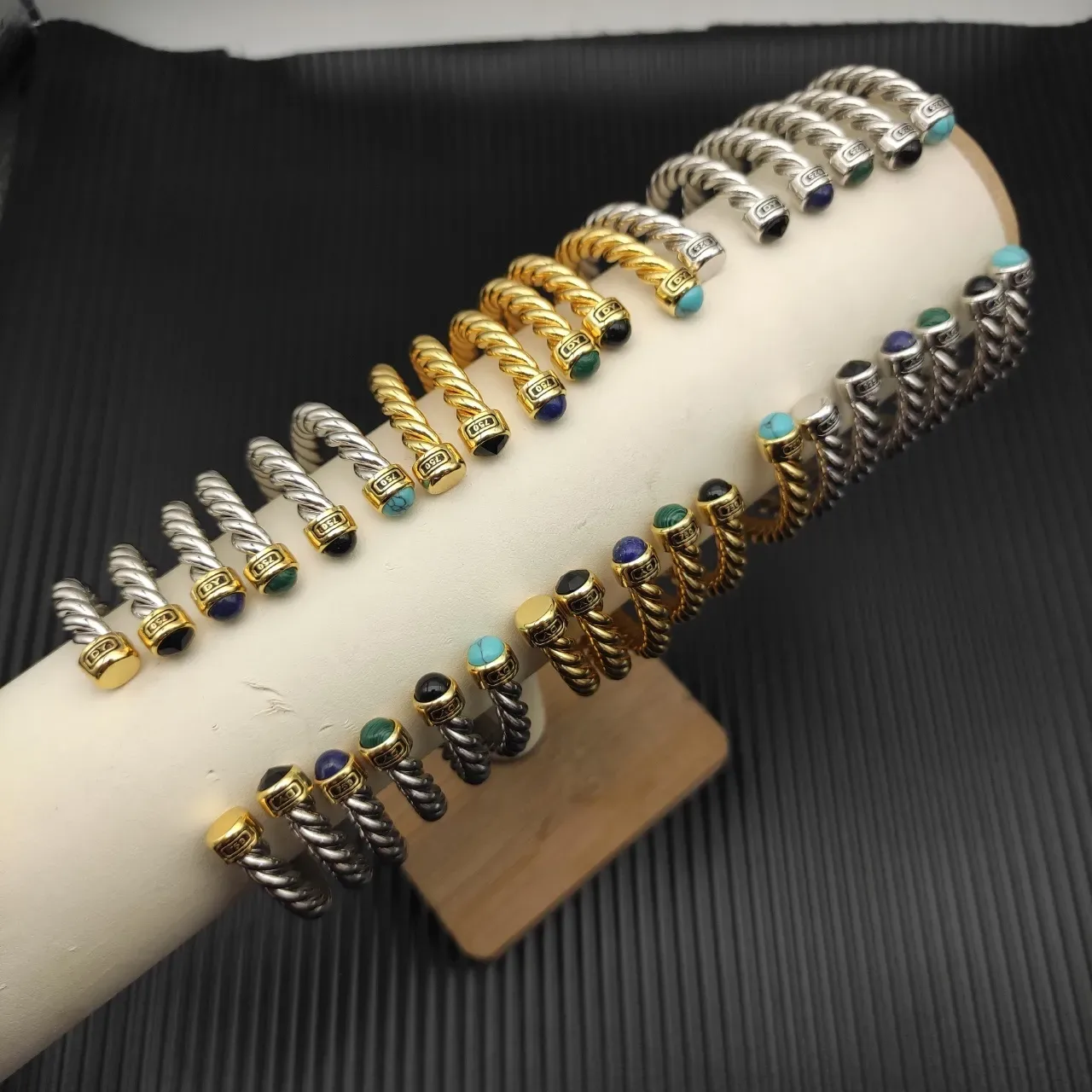 Silver Gold Twisted Rope Metal End Caps Bracelet 6