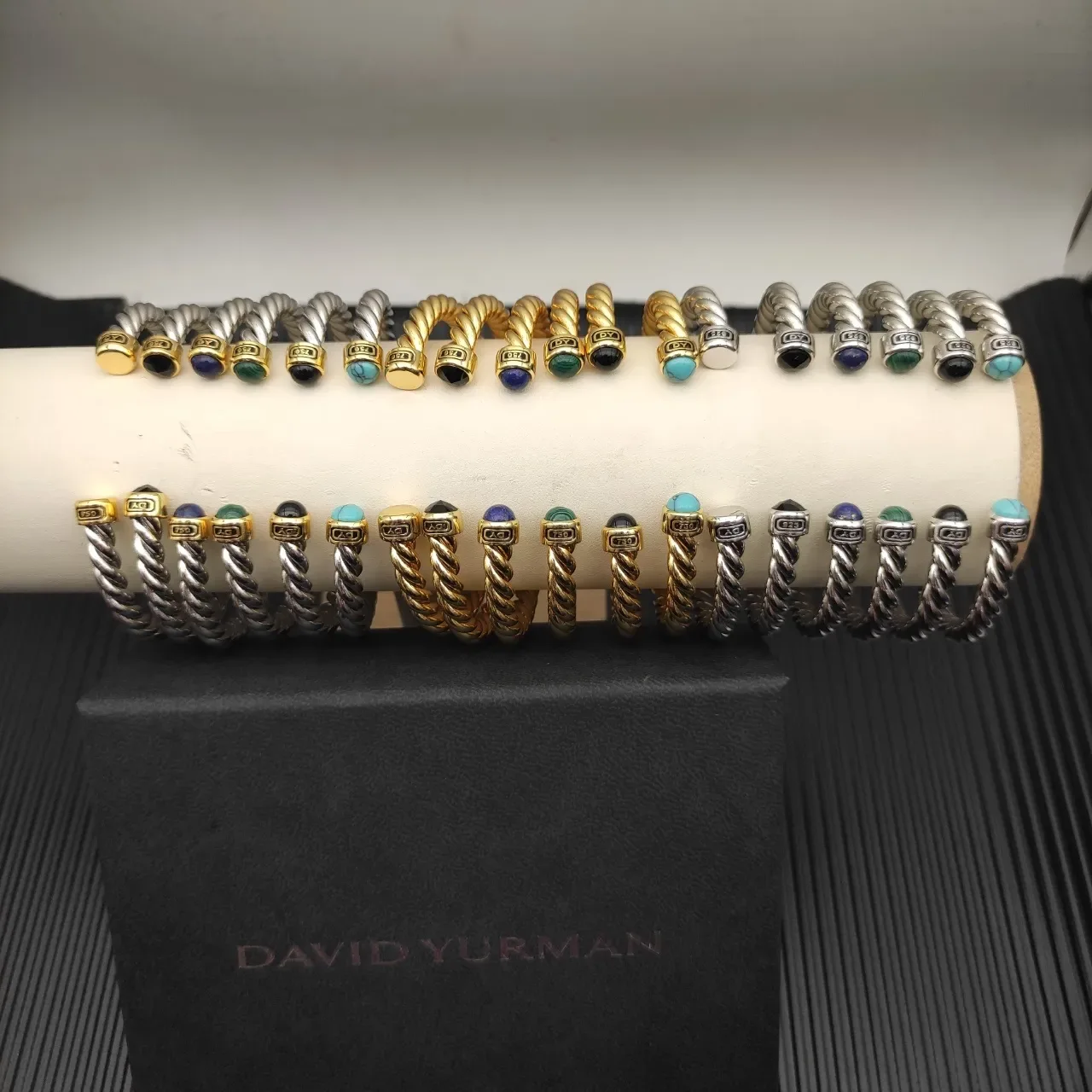 Silver Gold Twisted Rope Metal End Caps Bracelet 7