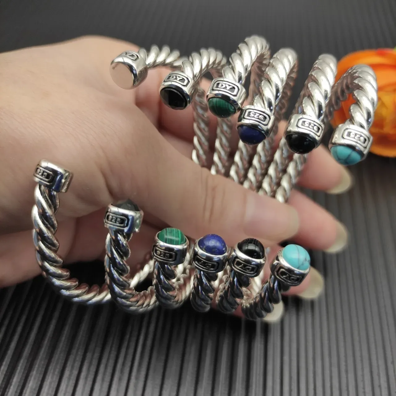 Silver Gold Twisted Rope Metal End Caps Bracelet 8