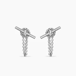 Silver Knot Toggle Chain Drop Earrings