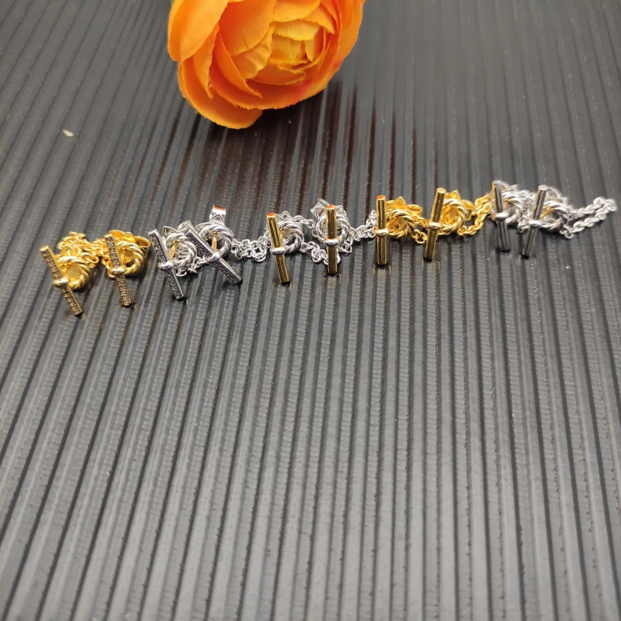 Silver Knot Toggle Chain Drop Earrings 2