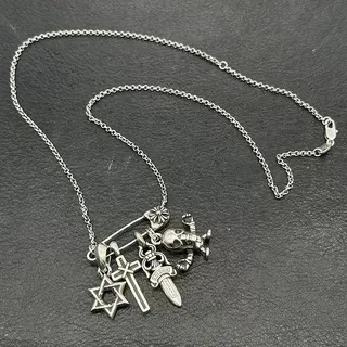 Silver Multi-Charm Pendant Metal Necklace 3