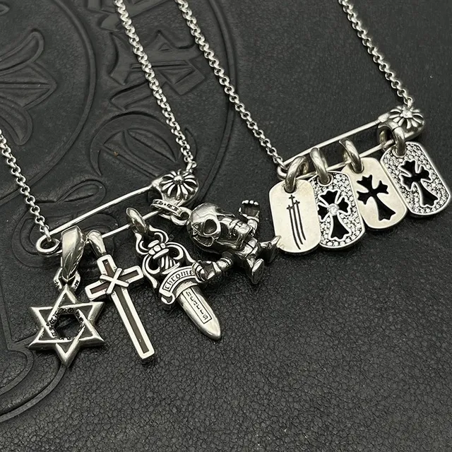 Silver Multi-Charm Pendant Metal Necklace 8
