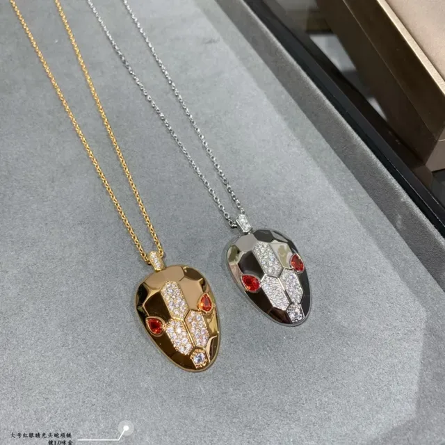 Silver Multicolor Snake-Head Pendant Pavé-Set Stones Necklace 7