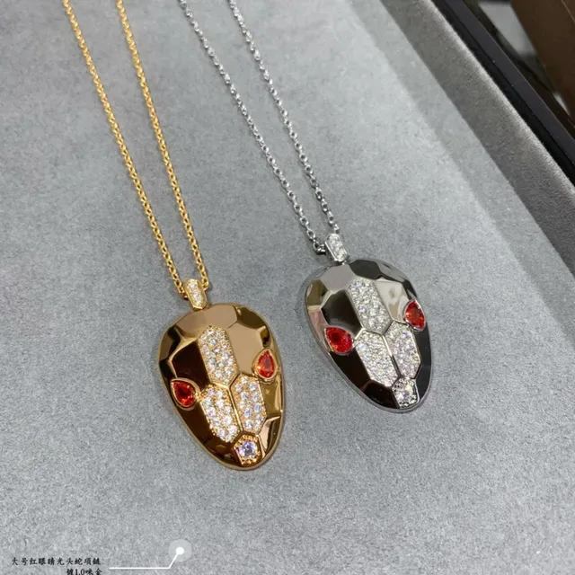 Silver Multicolor Snake-Head Pendant Pavé-Set Stones Necklace 8