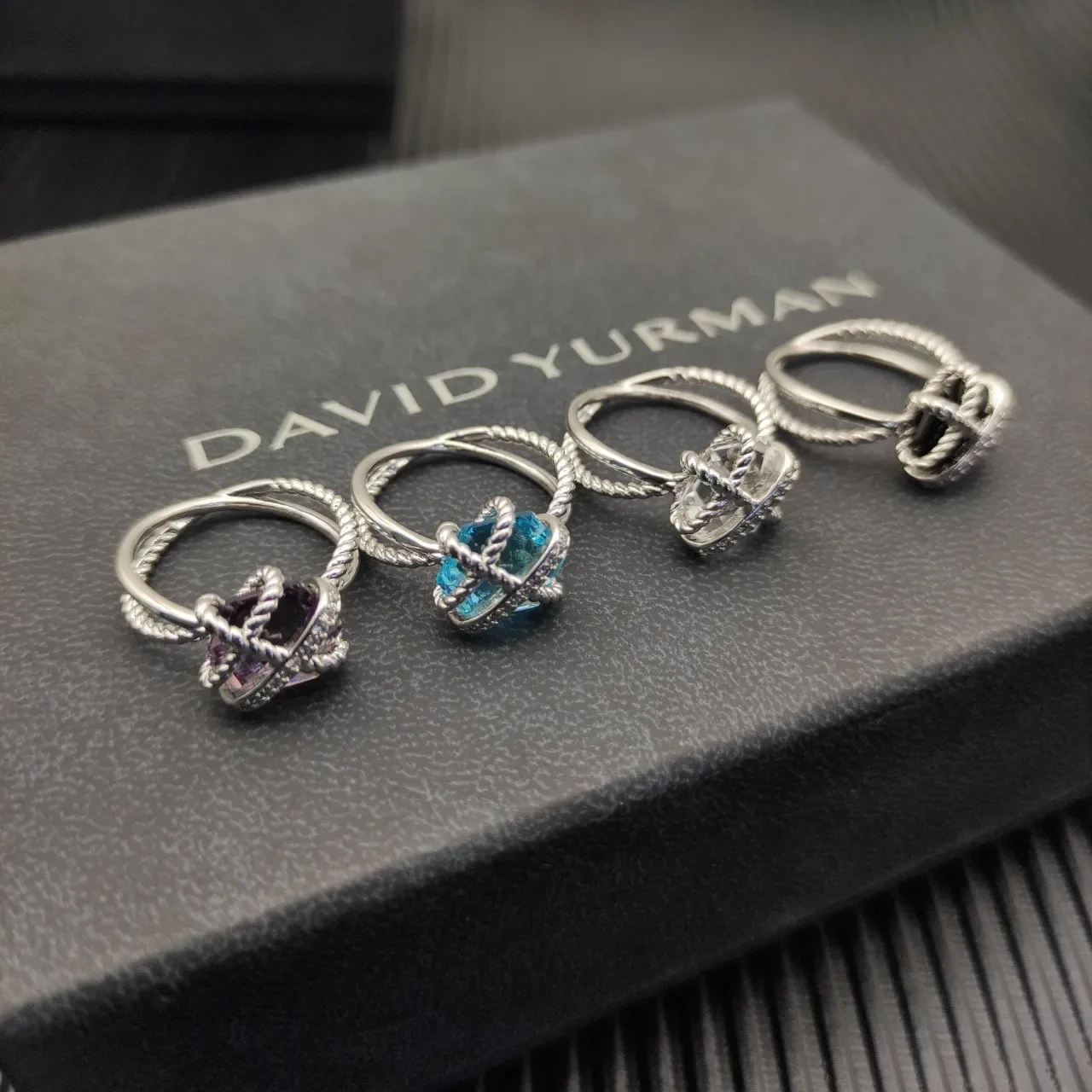 Silver Multicolor Twisted Rope Band Cross-Wrapped Wire Setting Ring 9