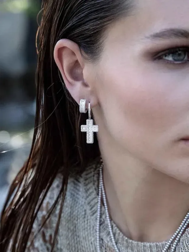 Silver Pavé-Set Hoop Earrings 3