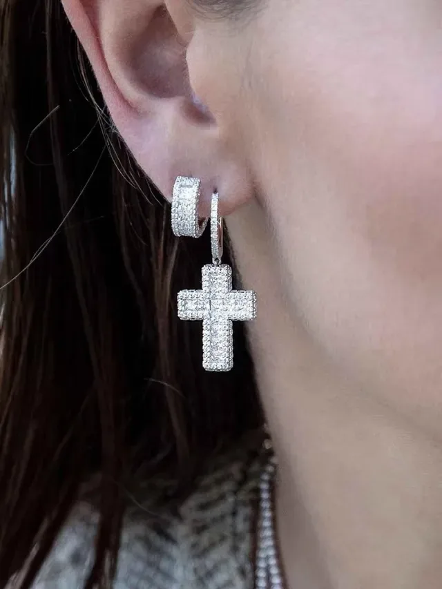 Silver Pavé-Set Hoop Earrings 4