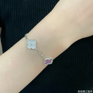 Pulsera de Charms Trébol Plateados Rosa Pavé-Set Piedras Transparentes