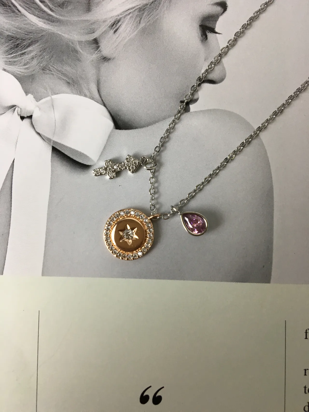 Silver Pink Multi-Charm Pendant Pavé-Set Stones Necklace 3