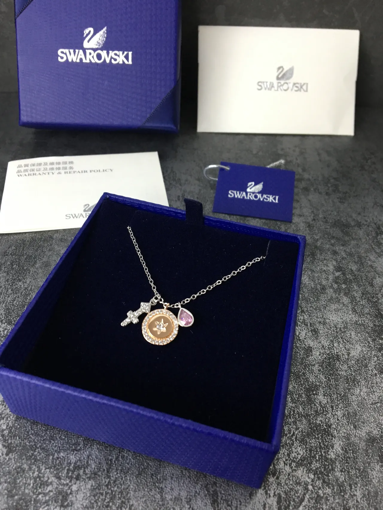 Silver Pink Multi-Charm Pendant Pavé-Set Stones Necklace 4