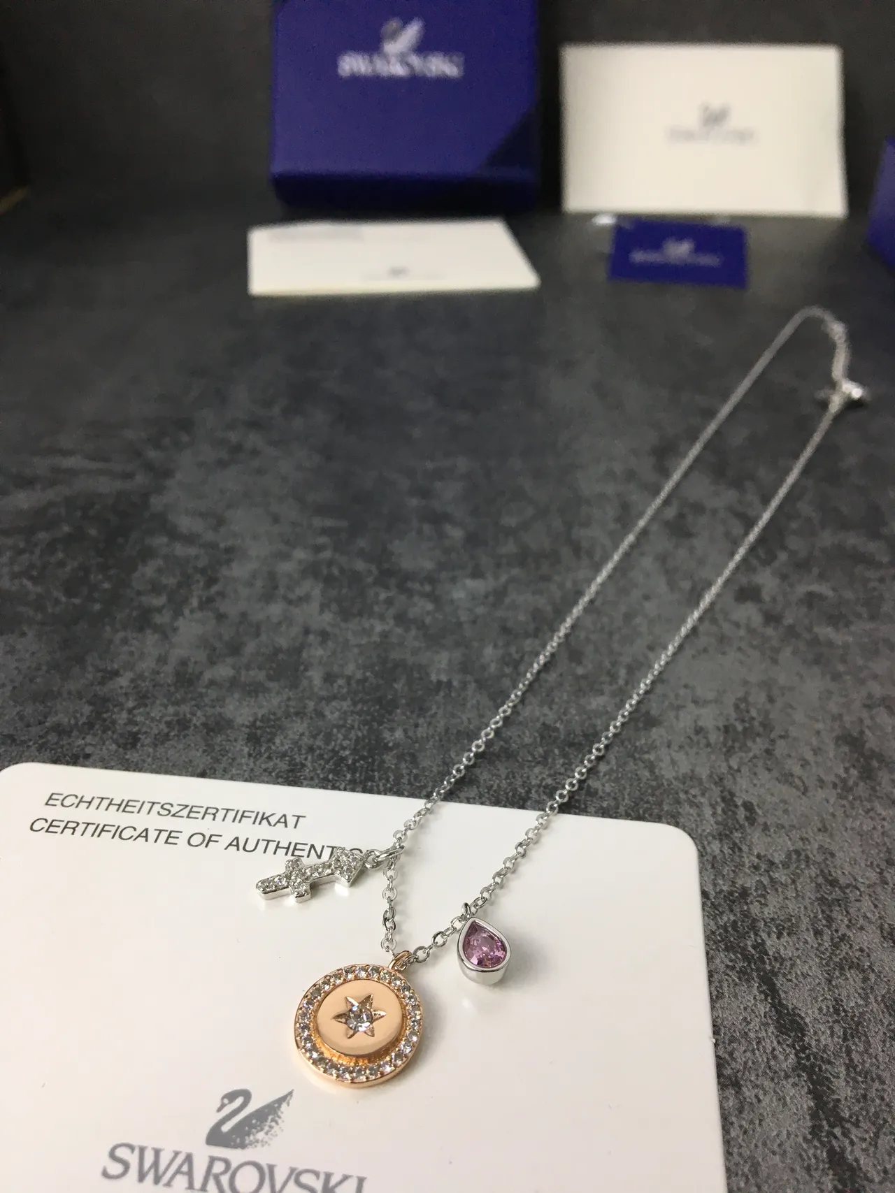 Silver Pink Multi-Charm Pendant Pavé-Set Stones Necklace 5