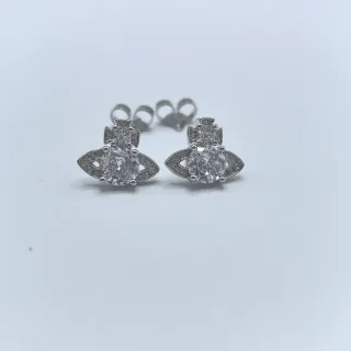 Silver-Tone Clear Stone Marquise Pavé Cross Motif Stud Earrings
