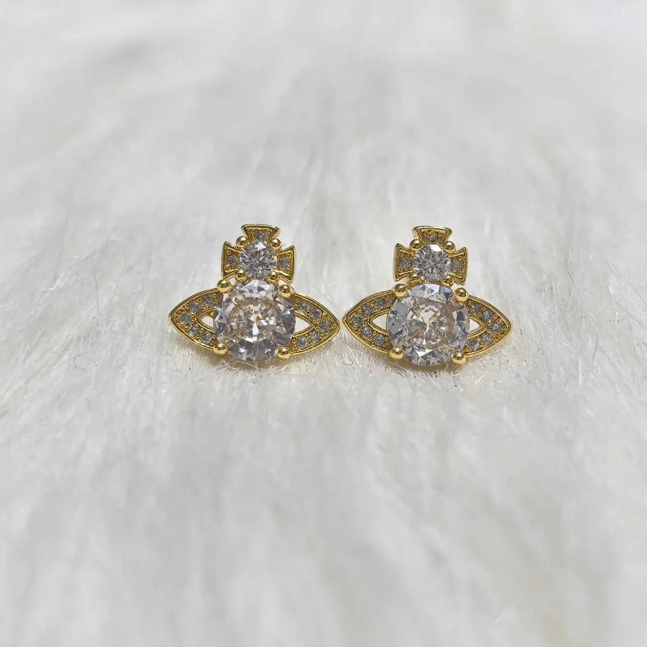 Silver-Tone Clear Stone Marquise Pavé Cross Motif Stud Earrings 2