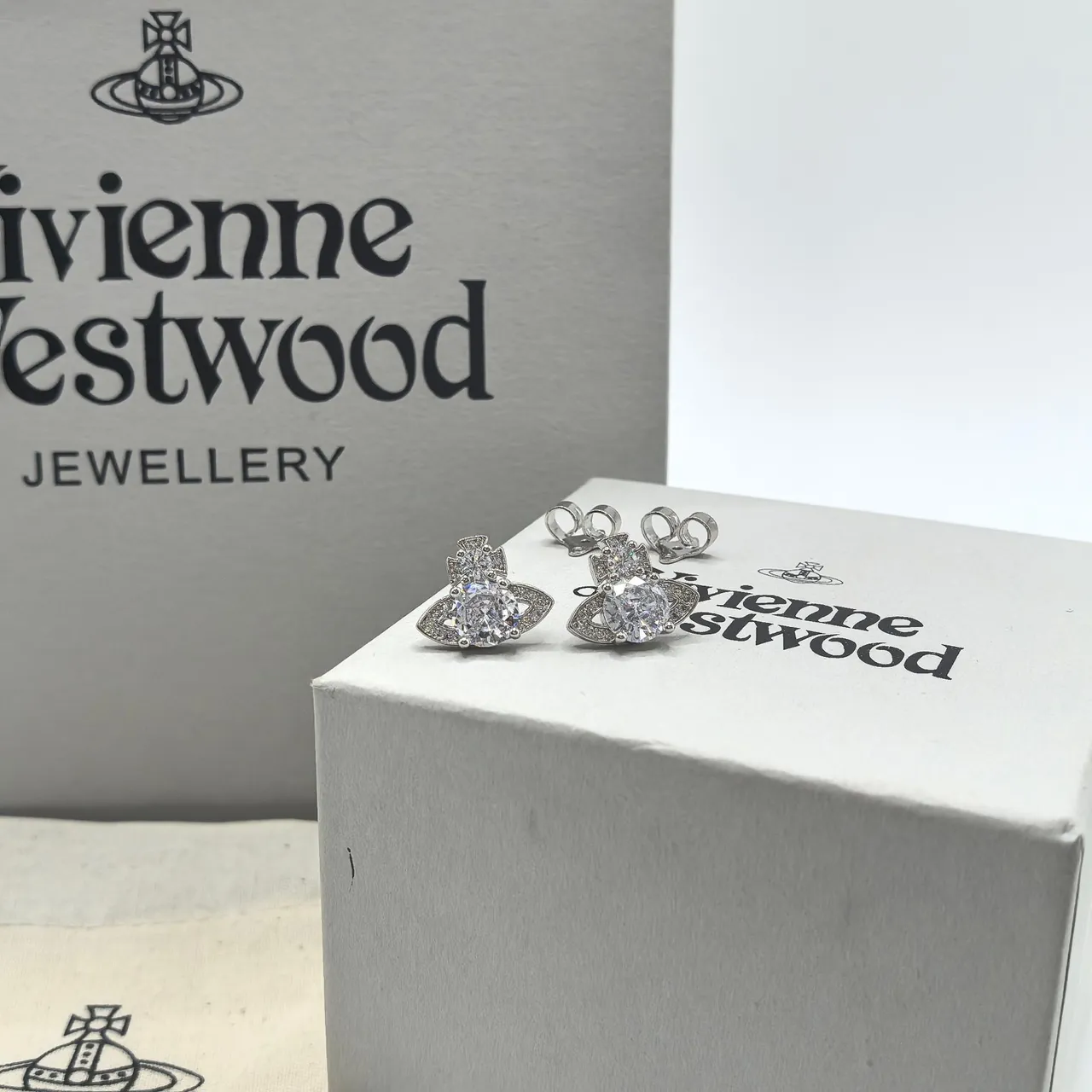 Silver-Tone Clear Stone Marquise Pavé Cross Motif Stud Earrings 8