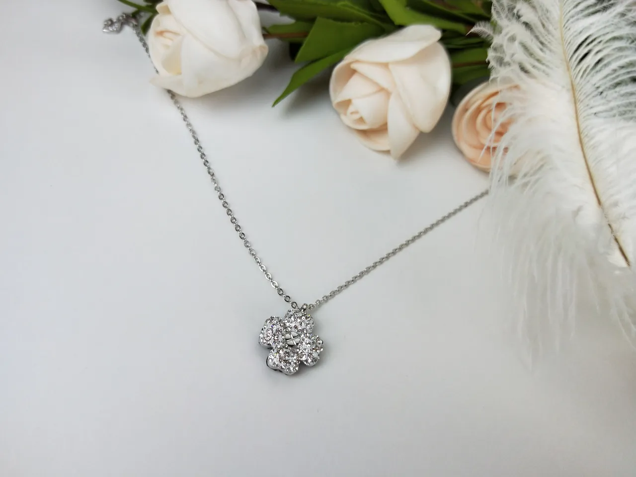 Silver-Tone Crystal Pave Flower Pendant Necklace 2