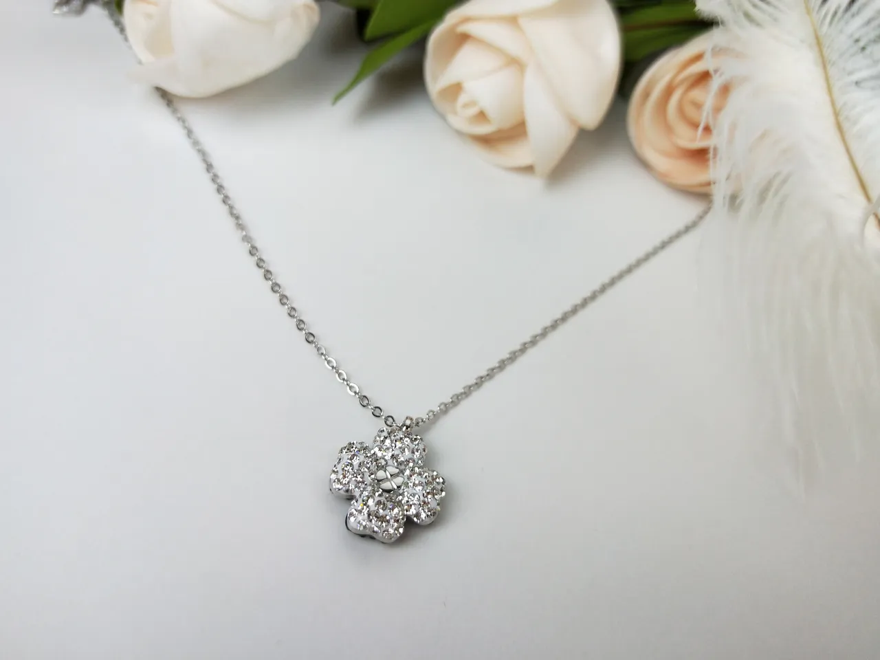 Silver-Tone Crystal Pave Flower Pendant Necklace 3