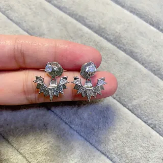 Silver-Tone Crystal Sunburst Dangle Stud Earrings