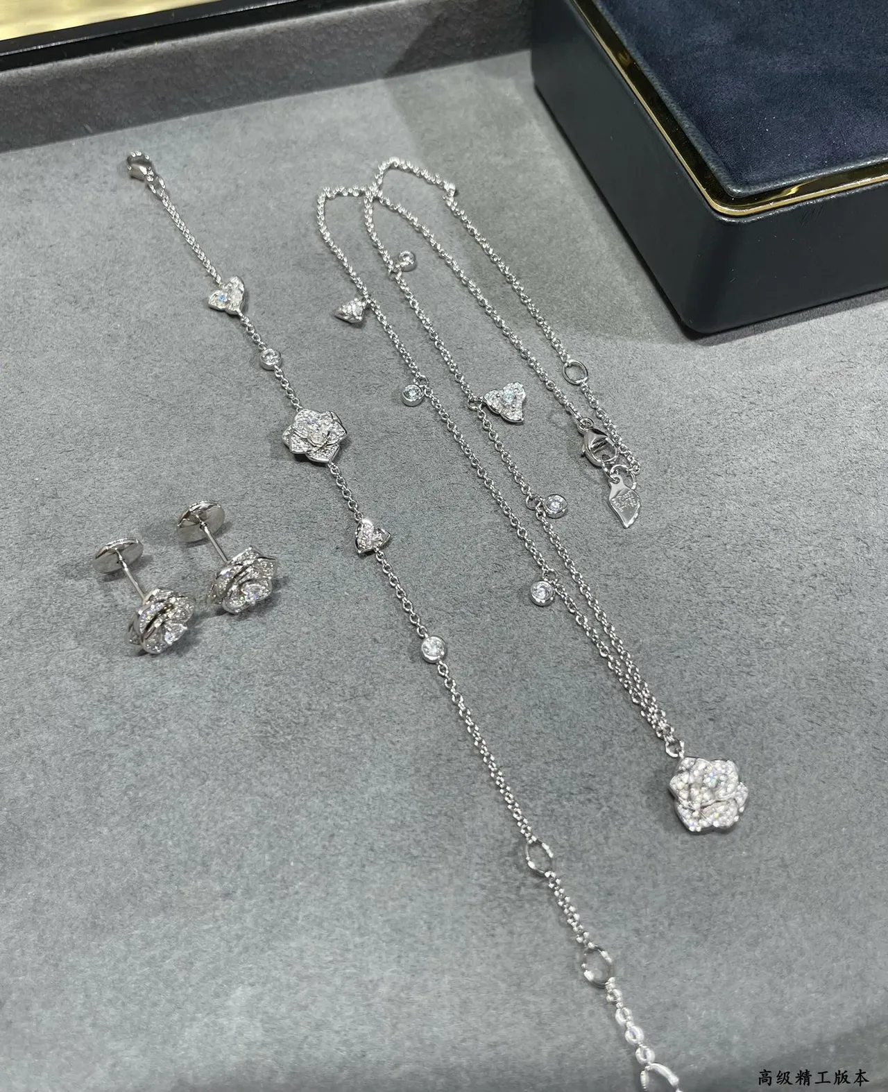 Silver-Tone Floral Pave and Round Stone Chain Bracelet 2