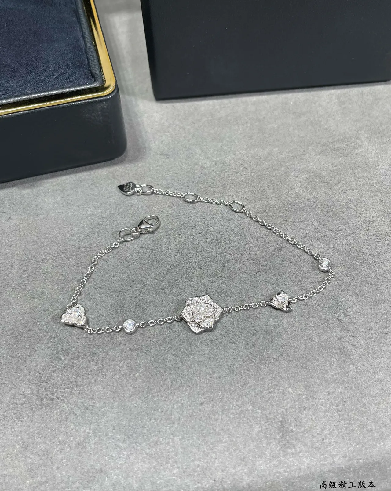 Silver-Tone Floral Pave and Round Stone Chain Bracelet 3