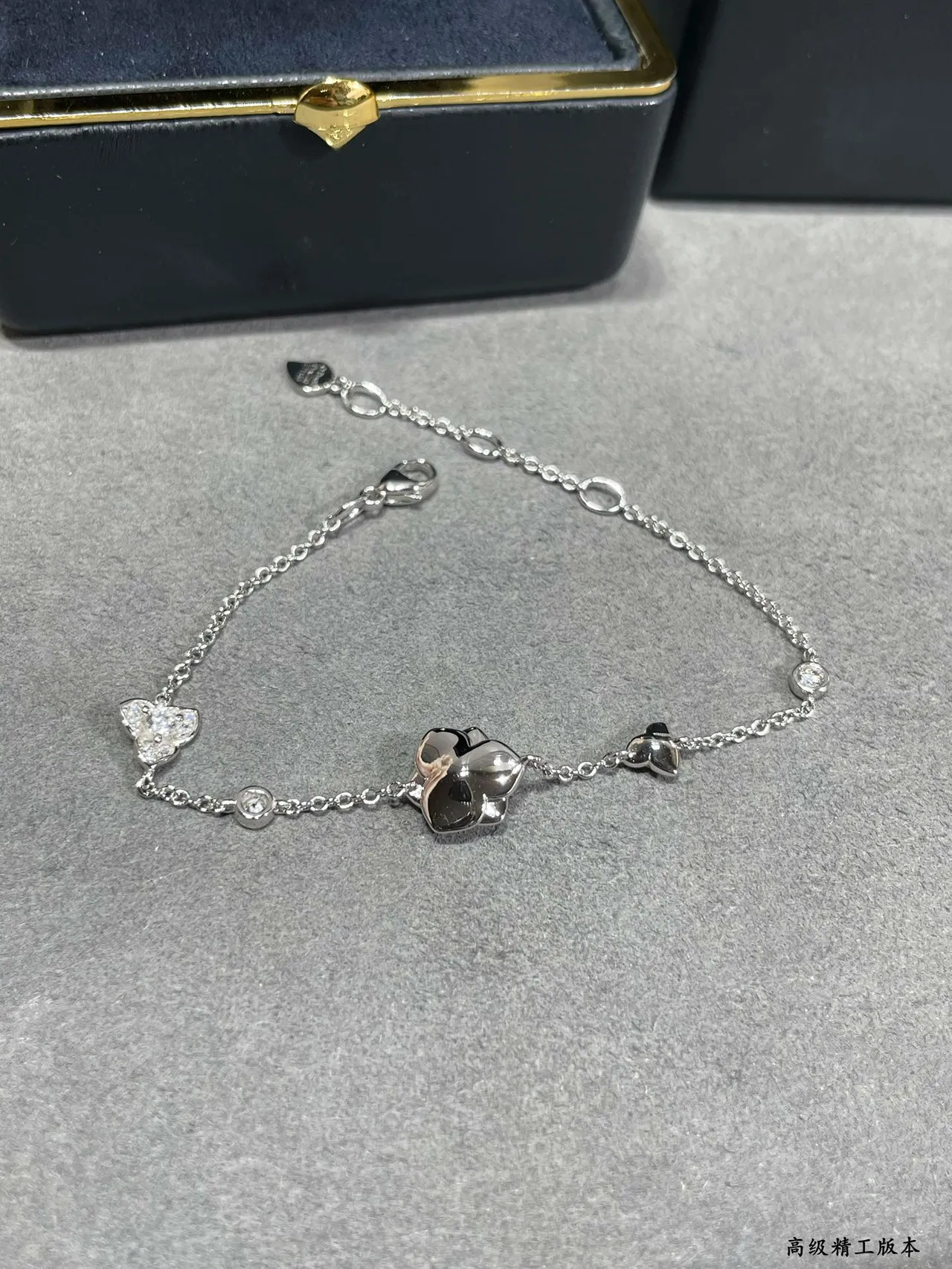 Silver-Tone Floral Pave and Round Stone Chain Bracelet 4