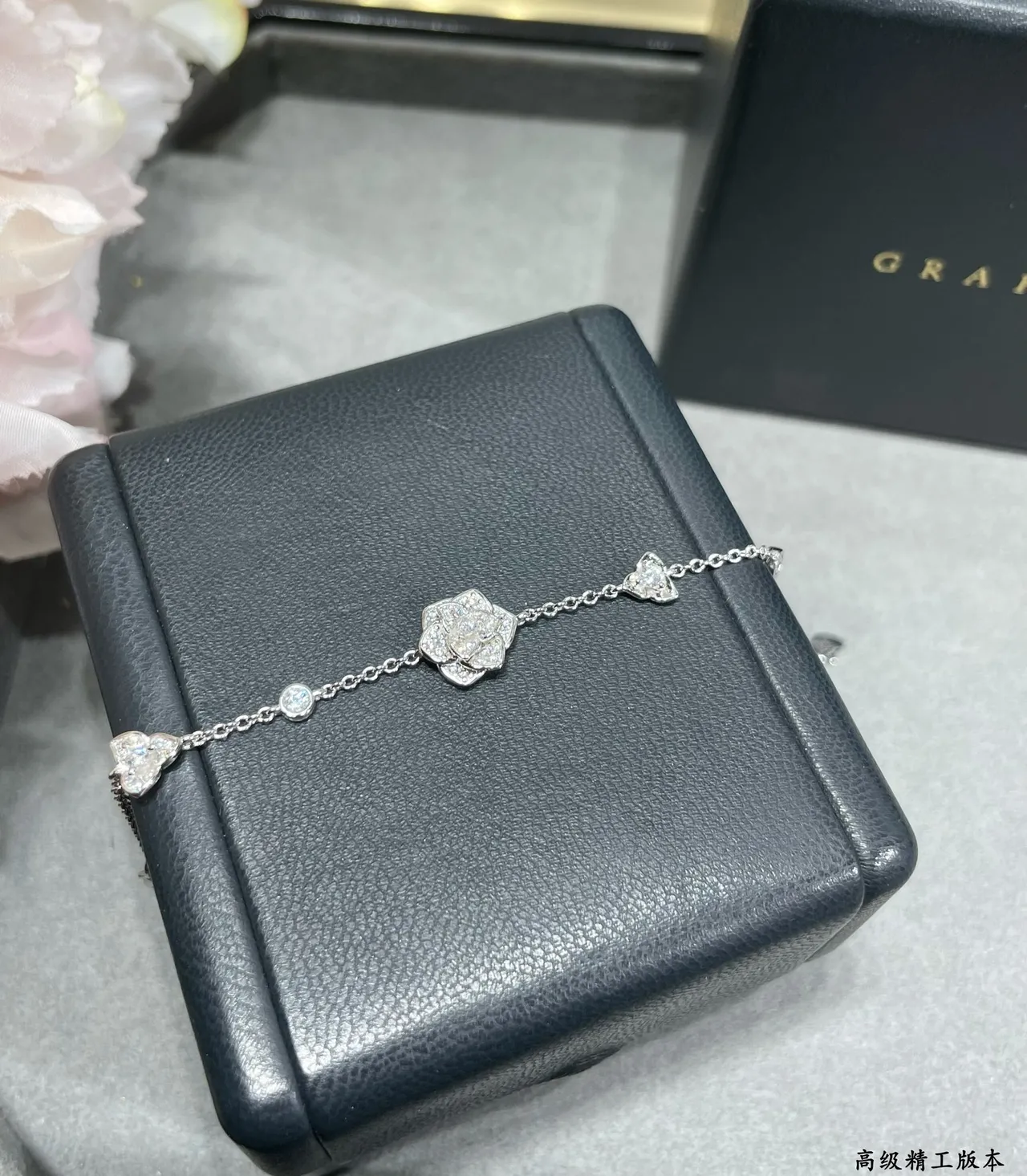 Silver-Tone Floral Pave and Round Stone Chain Bracelet 8