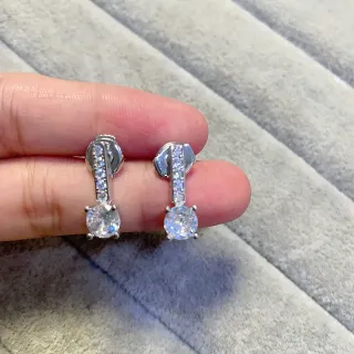 Silver-Tone Pavé Bar Round Drop Dangling Stud Earrings