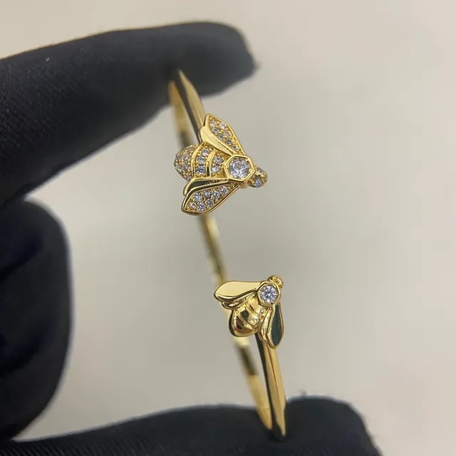 Silver-Tone Pavé Bee Motif Open Cuff Bracelet 7
