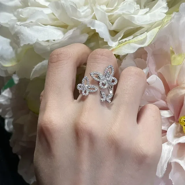 Silver-Tone Pavé Butterfly Motif Ring 7