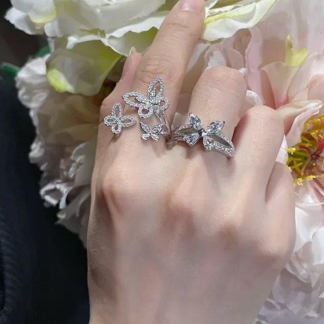Silver-Tone Pavé Butterfly Motif Ring 8