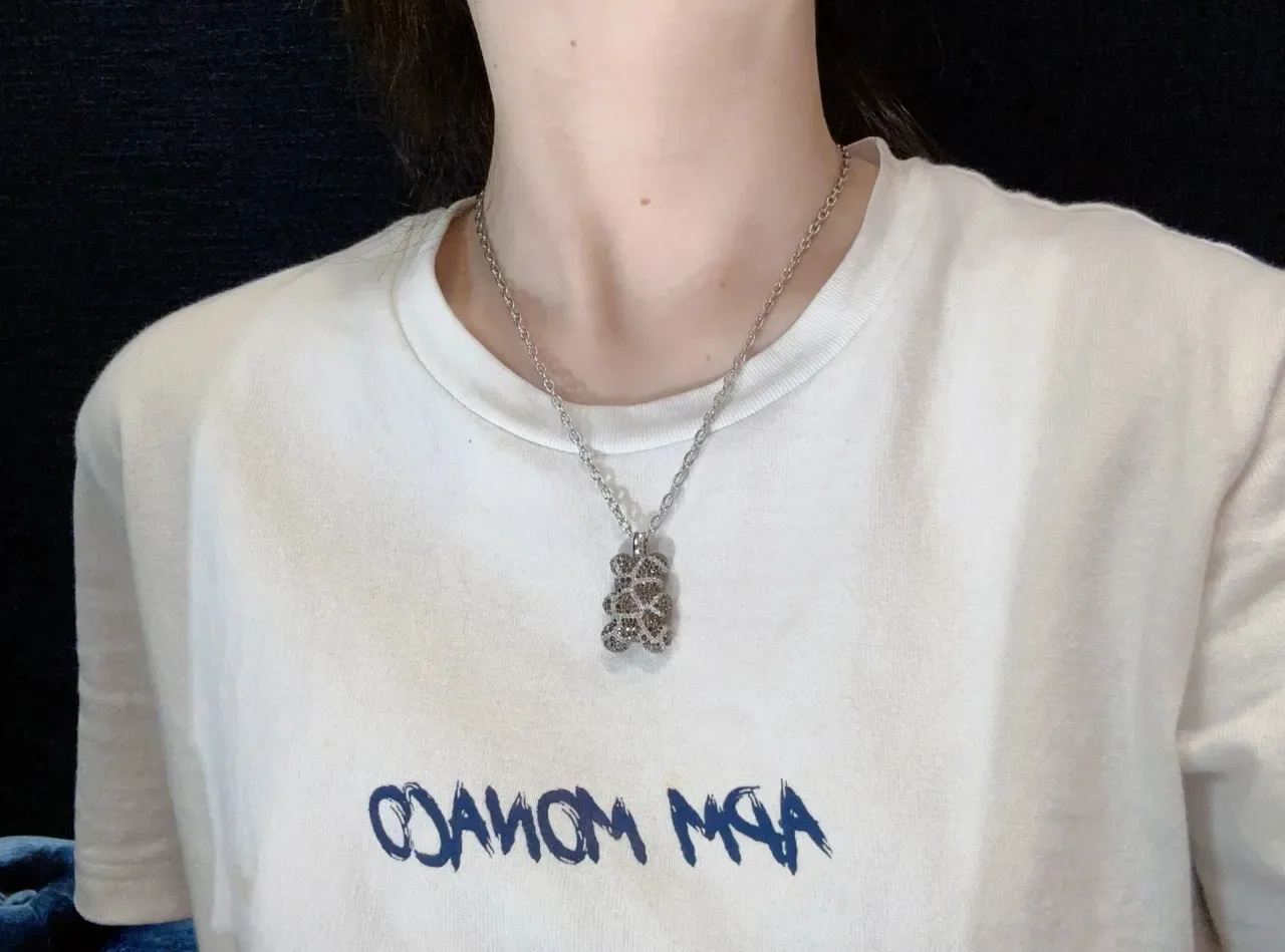 Silver-Tone Paved Bear Charm Necklace 4