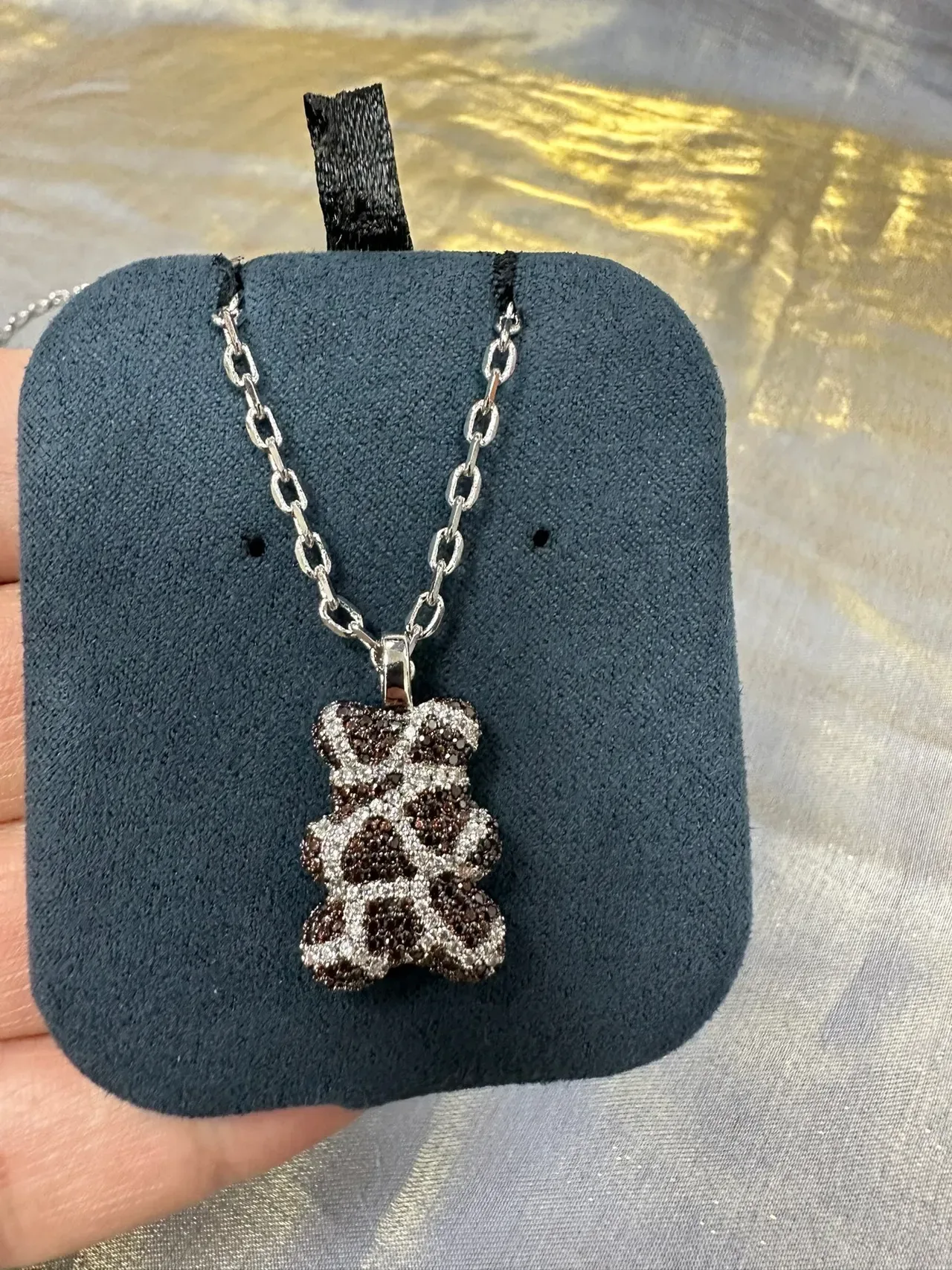 Silver-Tone Paved Bear Charm Necklace 7