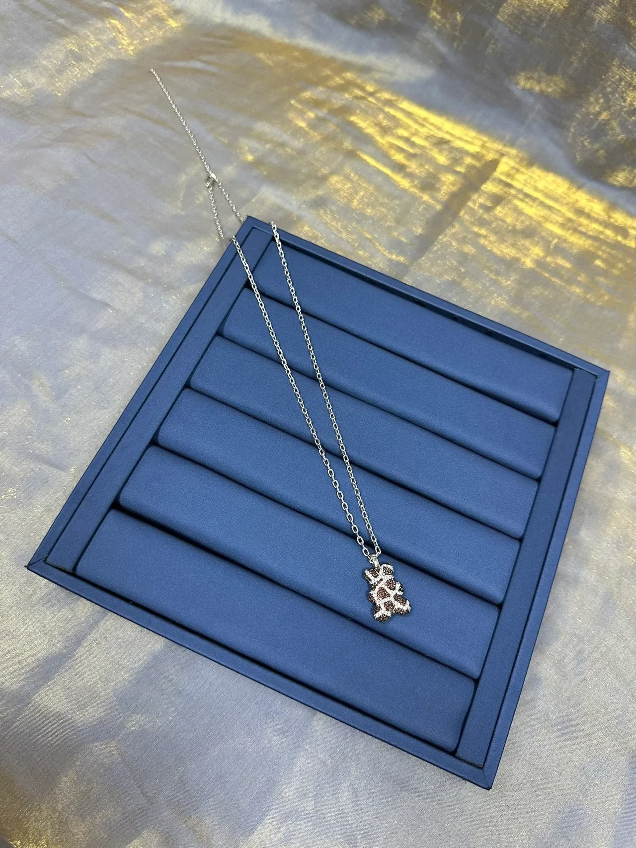 Silver-Tone Paved Bear Charm Necklace 9