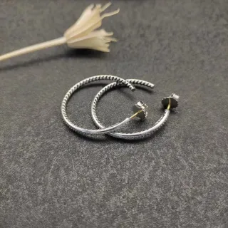 Silver-Tone Rope-Textured Pavé Hoop Earrings