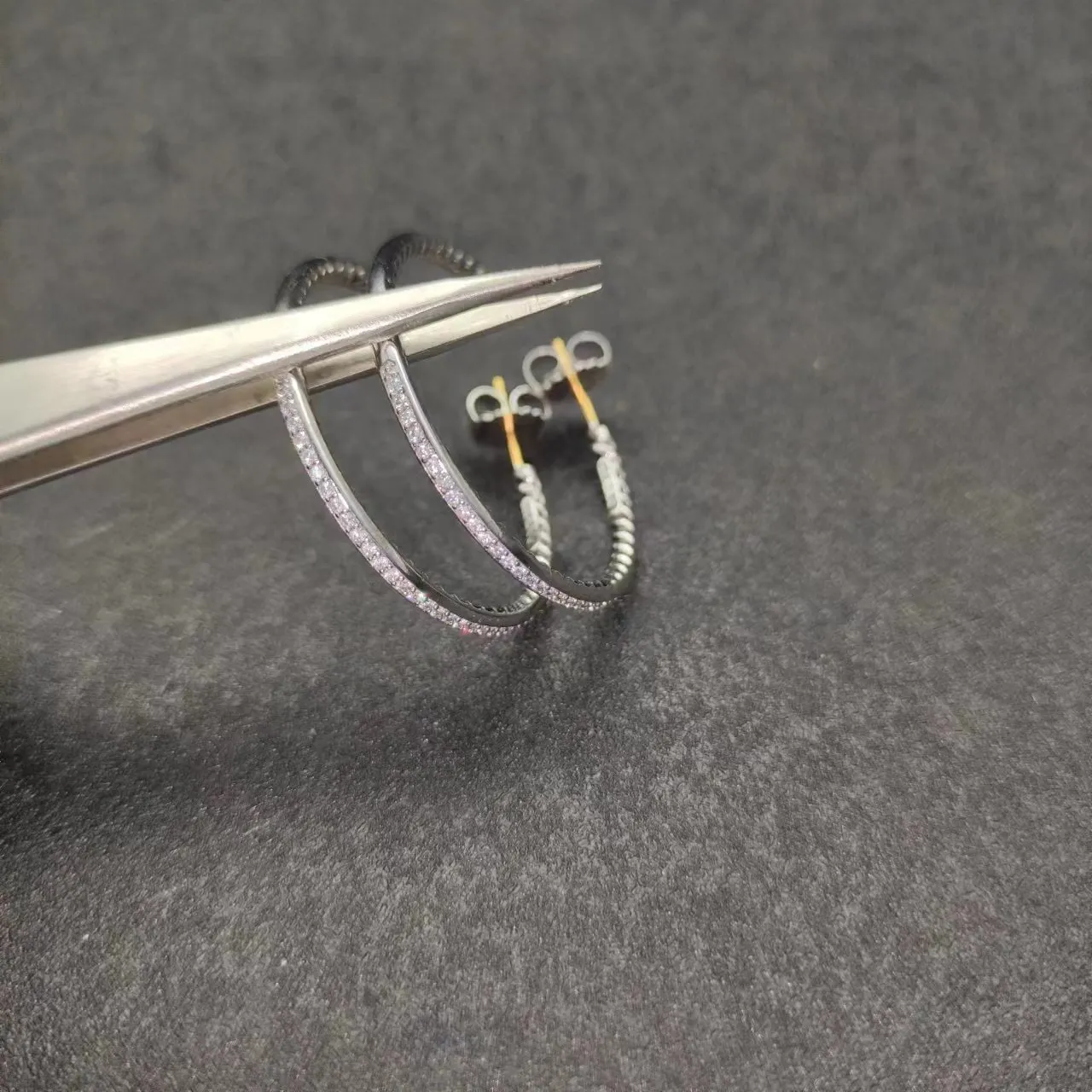 Silver-Tone Rope-Textured Pavé Hoop Earrings 2
