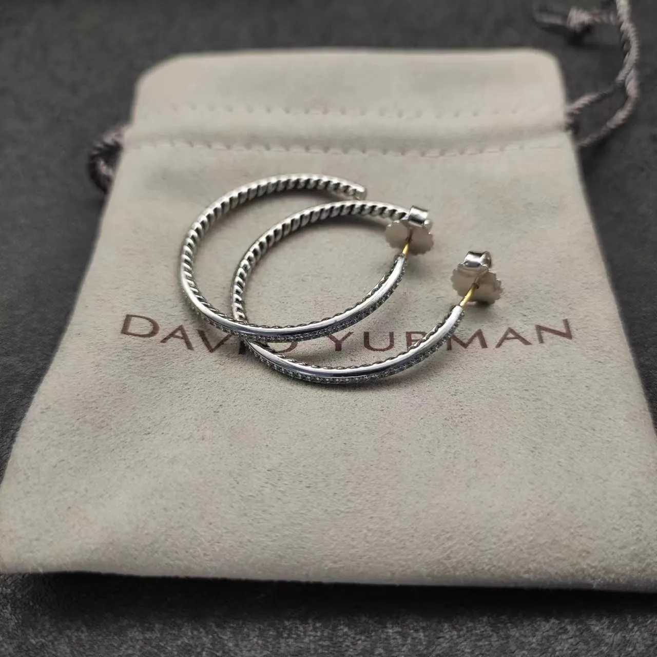 Silver-Tone Rope-Textured Pavé Hoop Earrings 3