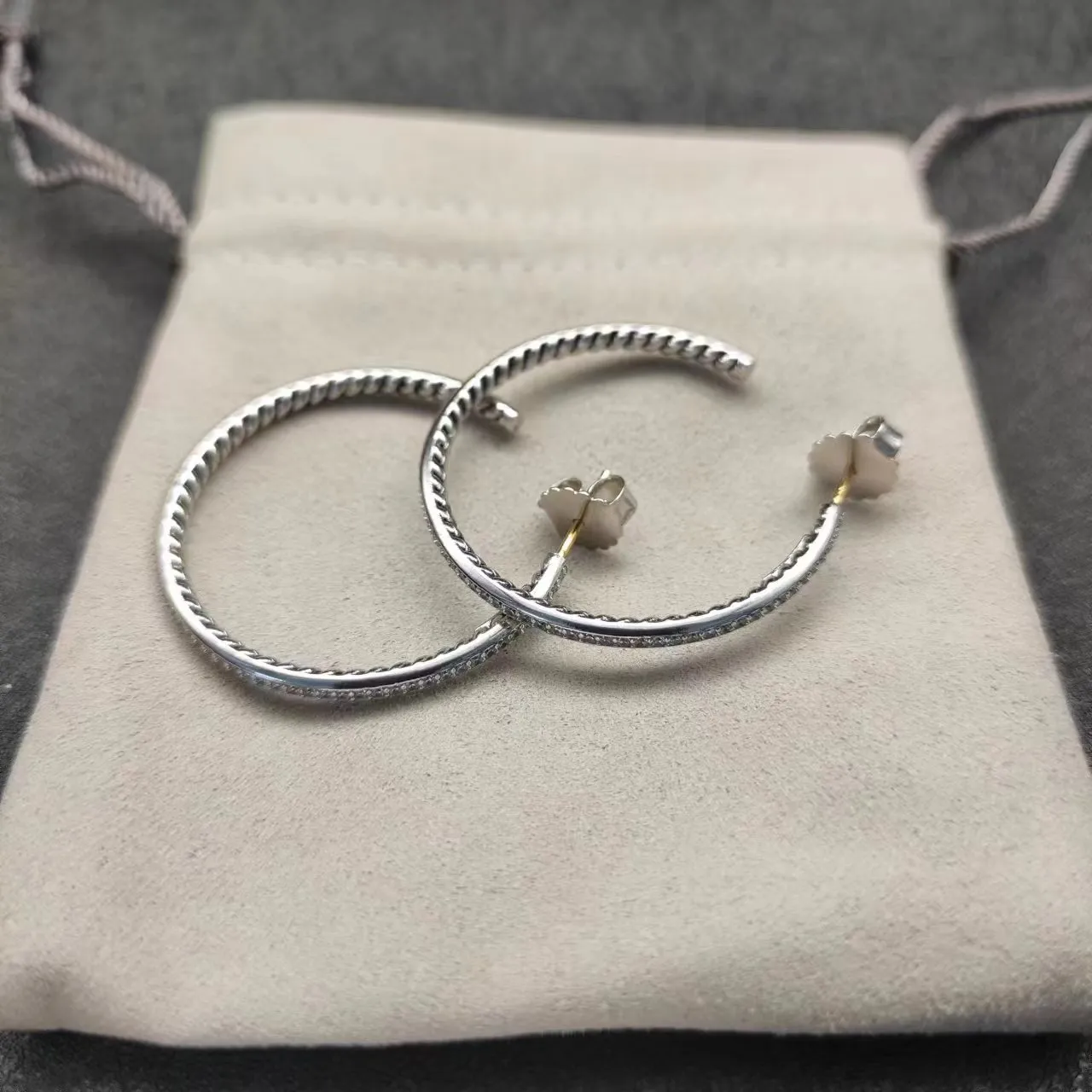 Silver-Tone Rope-Textured Pavé Hoop Earrings 4