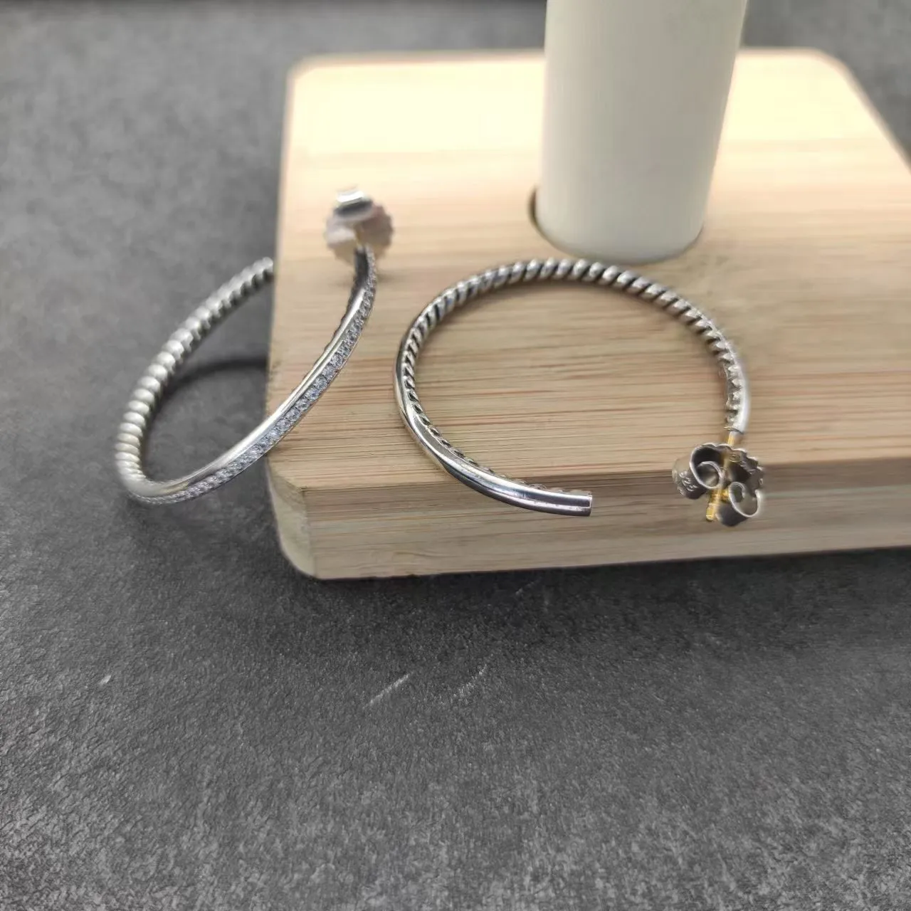 Silver-Tone Rope-Textured Pavé Hoop Earrings 6