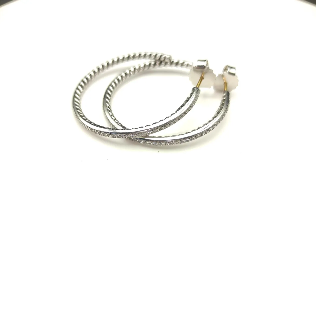 Silver-Tone Rope-Textured Pavé Hoop Earrings 9